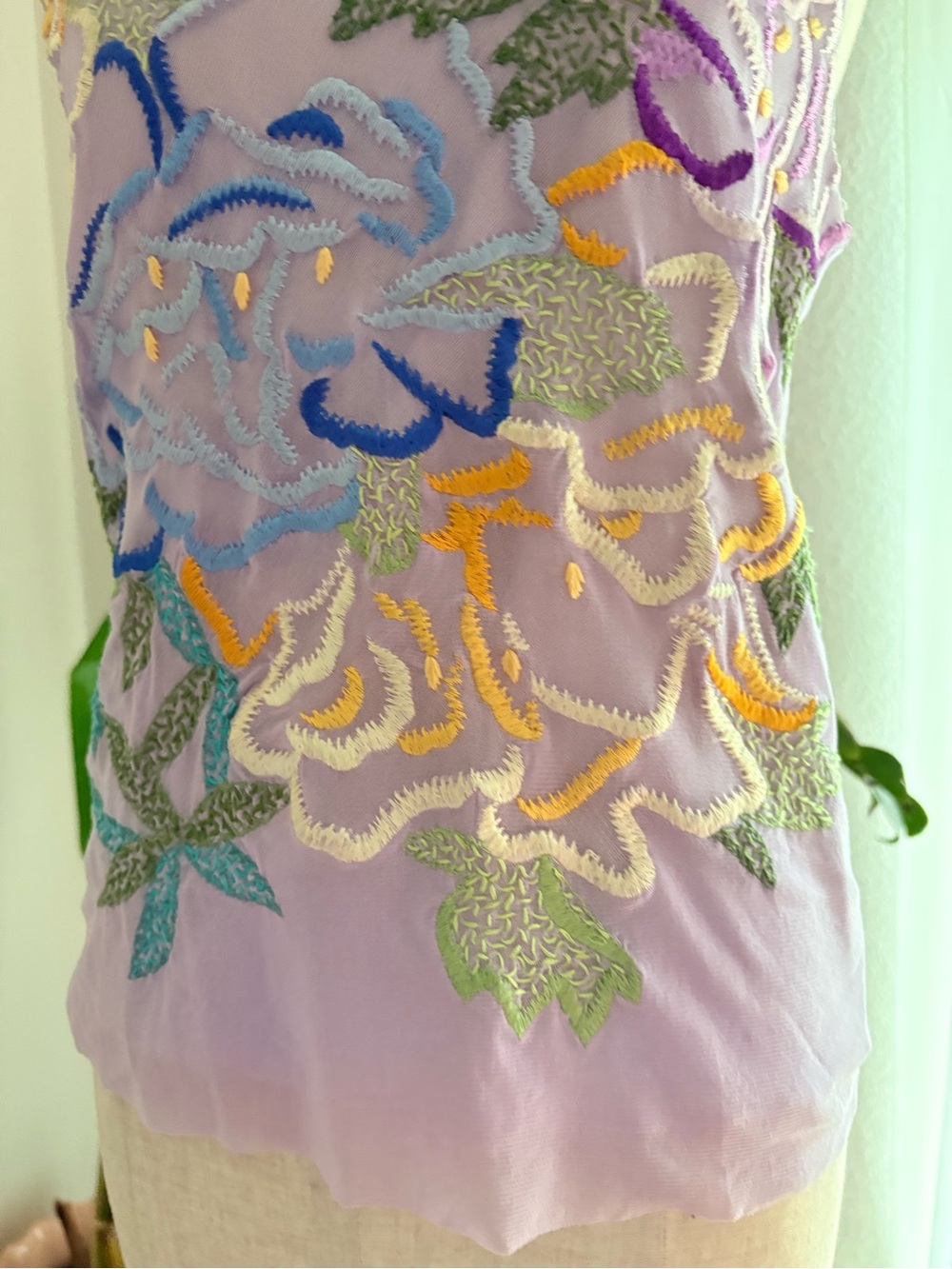 Vivienne Tam VTG Sheer Mesh Embroidered Floral Tank Top Shirt 90s Rare Purple 2 - Picture 5 of 15